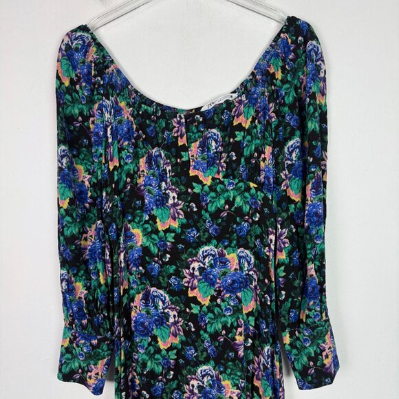 Zara Floral Long Sleeve Midi Dress Black Size Small S EUC - Picture 2 of 14